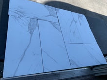 Load image into Gallery viewer, Calacatta Porcelain Tile Look With Gray Veins 12x24 Matte Finish Wall Floor application $2.79sf