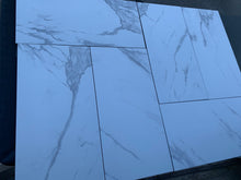 Load image into Gallery viewer, Calacatta Porcelain Tile Look With Gray Veins 12x24 Matte Finish Wall Floor application $2.79sf