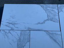 Load image into Gallery viewer, Calacatta Porcelain Tile Look With Gray Veins 12x24 Matte Finish Wall Floor application $2.79sf