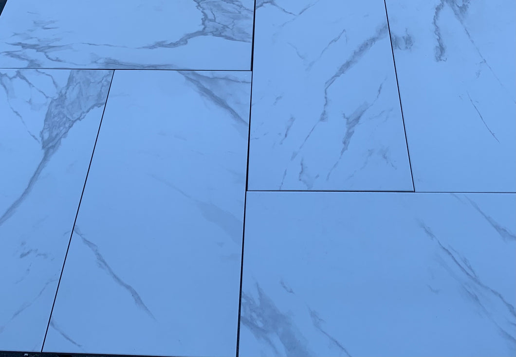 Calacatta Porcelain Tile Look With Gray Veins 12x24 Matte Finish Wall Floor application $2.79sf